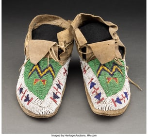 70207: A Pair of Sioux Beaded Hide Moccasins c. 1890