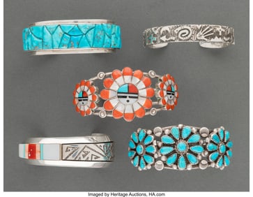70026: Five Southwest Bracelets c. 1995 one stamped K