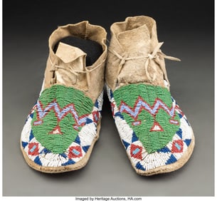 70208: A Pair of Sioux Beaded Hide Moccasins c. 1890