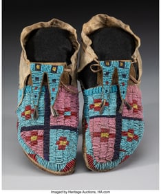 70211: A Pair of Sioux Beaded Hide Moccasins c. 1875