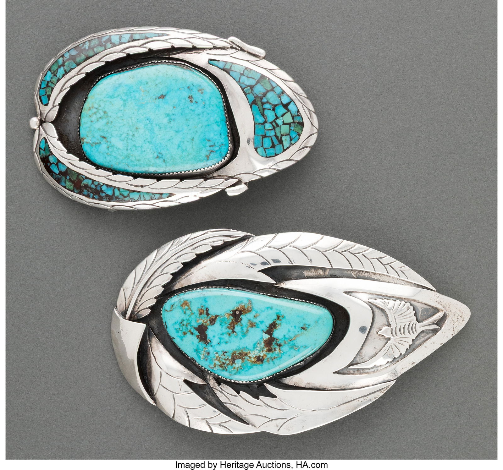 Two Navajo Belt Buckles  c. 1980  one engraved J (1 of 2)