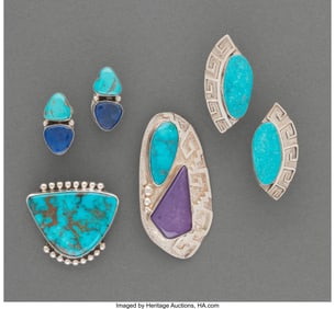 70032: Four Navajo Jewelry Items c. 1980 including tw