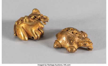 70308: Two Tairona Gold Pendants Colombia, c. 100-600