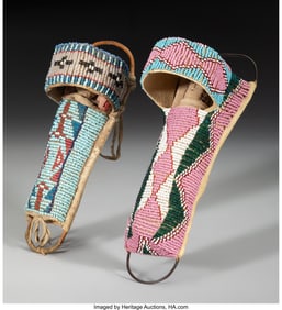 70213: Two Apache Beaded Hide Toy Cradleboards c. 1900