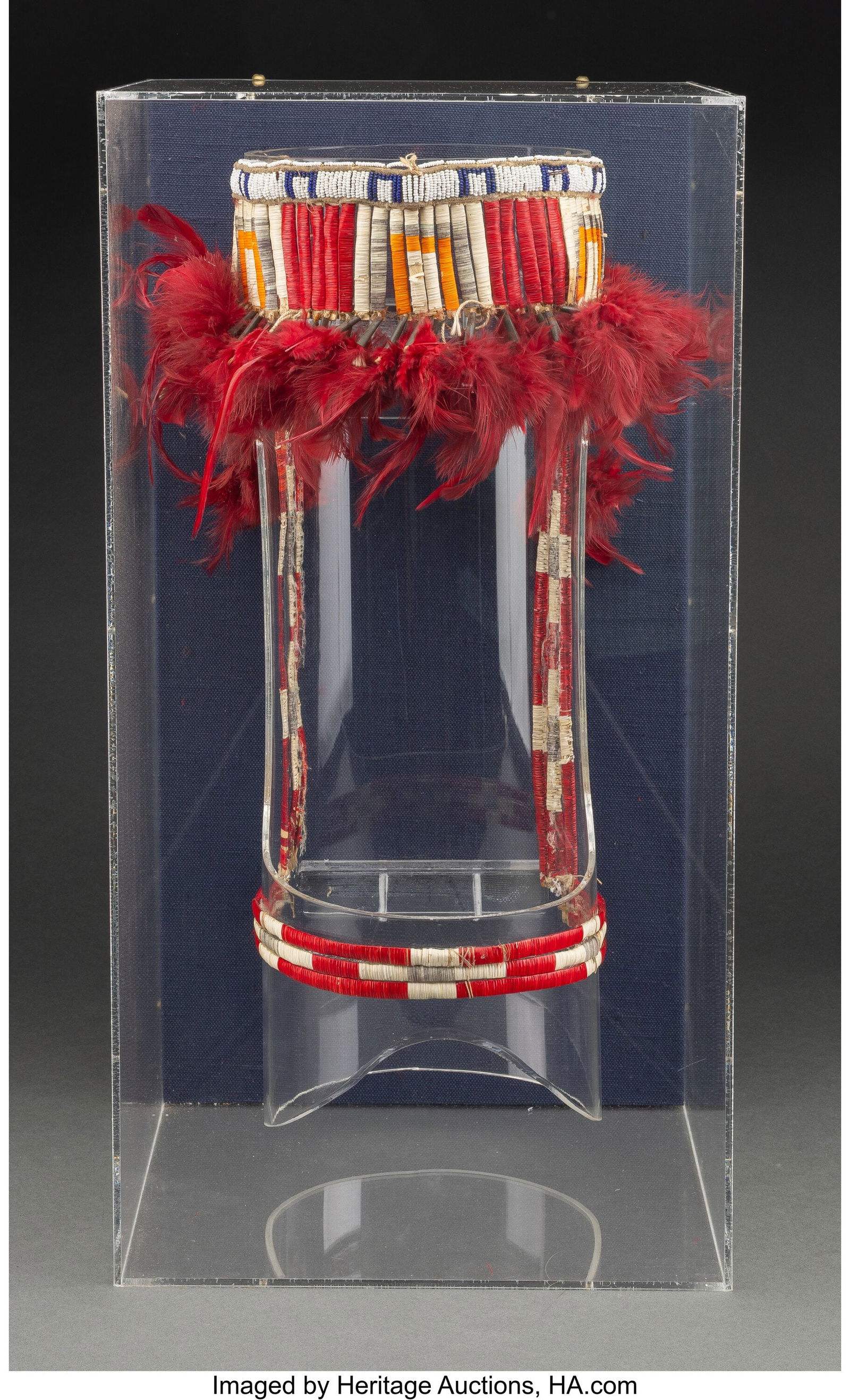 A Sioux Quilled Hide Headstall   c. 1900  hide, (1 of 2)