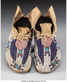 70217: A Pair of Cheyenne Beaded Hide Moccasins c. 187