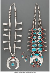 70037: Two Navajo Necklaces c. 1980 one stamped L. (L