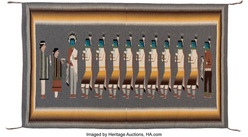70138: A Navajo Yeibichai Rug c. 1980 native handspun