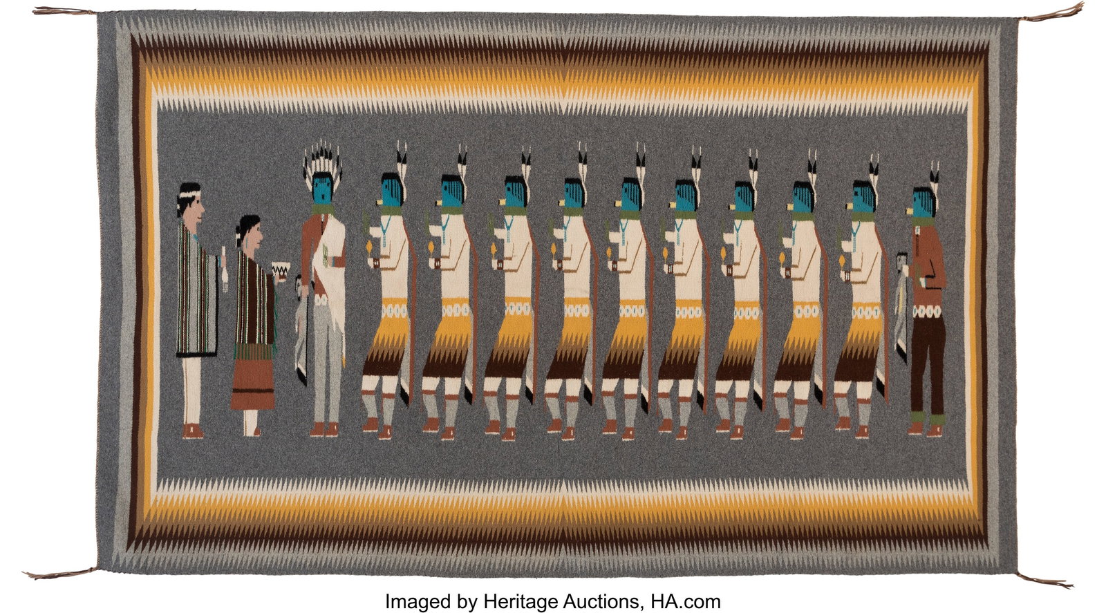 A Navajo Yeibichai Rug c. 1980 native handspun: A Navajo Yeibichai Rug c. 1980 native handspun wool, aniline dyes Dimensions: 83 &frac12; x 51 inches HID03101062020 © 2024 Heritage Auctions | All Rights Reserve