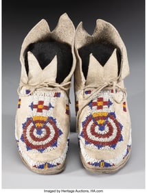 70219: A Pair of Cheyenne Beaded Hide Moccasins c. 189