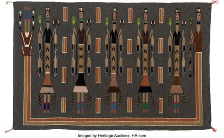 70139: A Navajo Yei Rug c. 1980 native handspun wool,