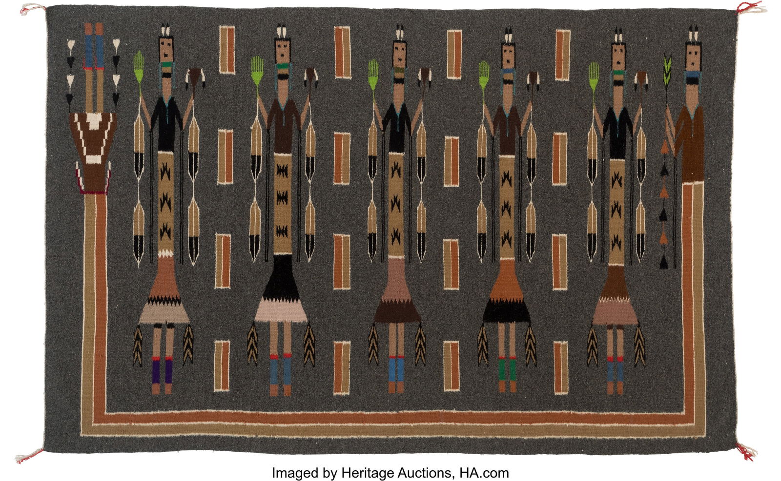 A Navajo Yei Rug  c. 1980  native handspun wool, (1 of 2)