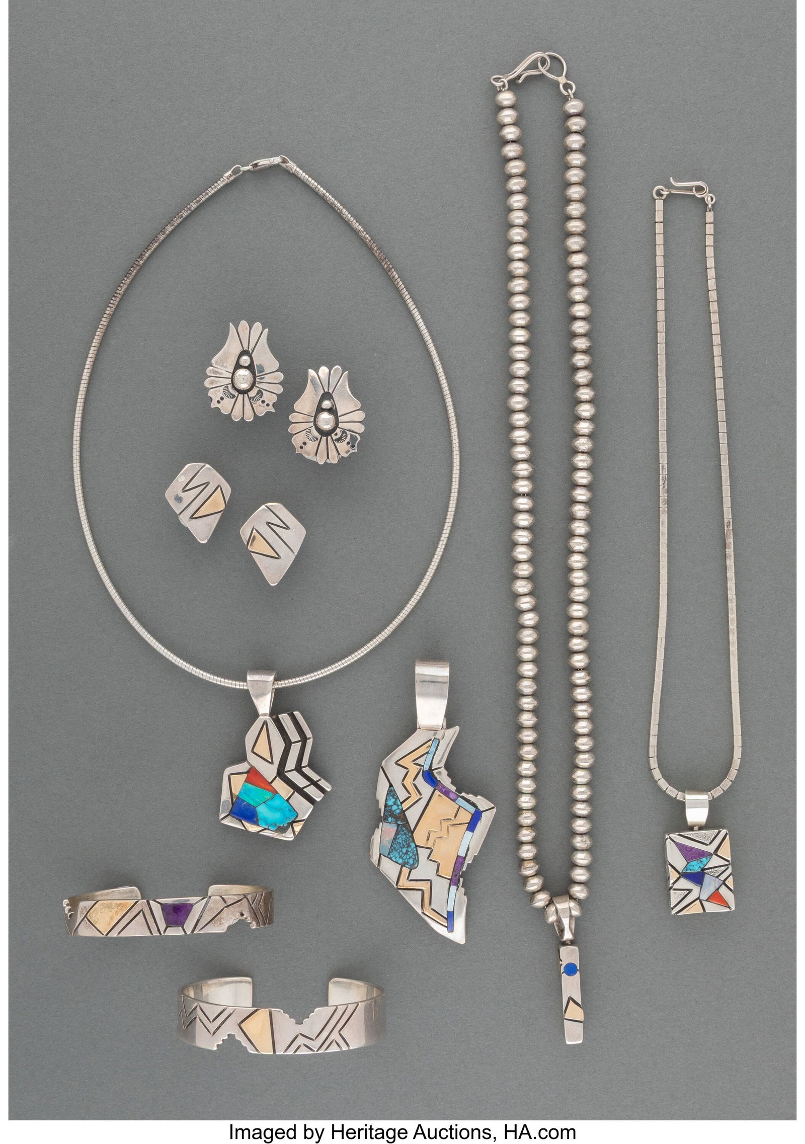 Eight Navajo Jewelry Items   c. 2000  including (1 of 2)