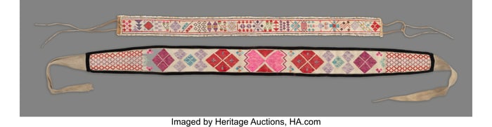 70225: Two Athabaskan Quilled Hide Belts or Tump Lines