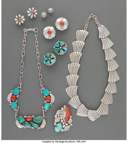 70049: Seven Navajo Jewelry Items c. 1950 - 2000 incl
