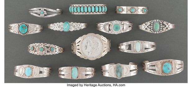 70050: Fourteen Southwest Bracelets c. 1920 silver, t