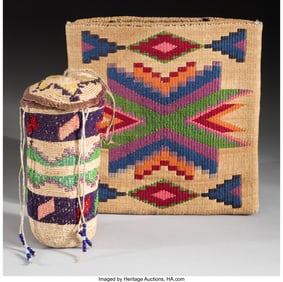 70230: Two Plateau Twined Cornhusk Items c. 1920 incl
