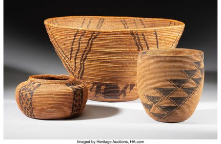 70152: Three California Coiled Baskets c. 1900 willow