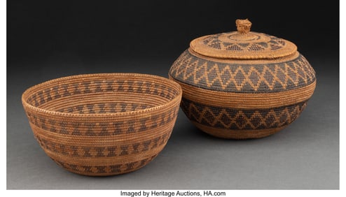 70153: Two Yokuts Coiled Baskets c. 1900 willow, brac