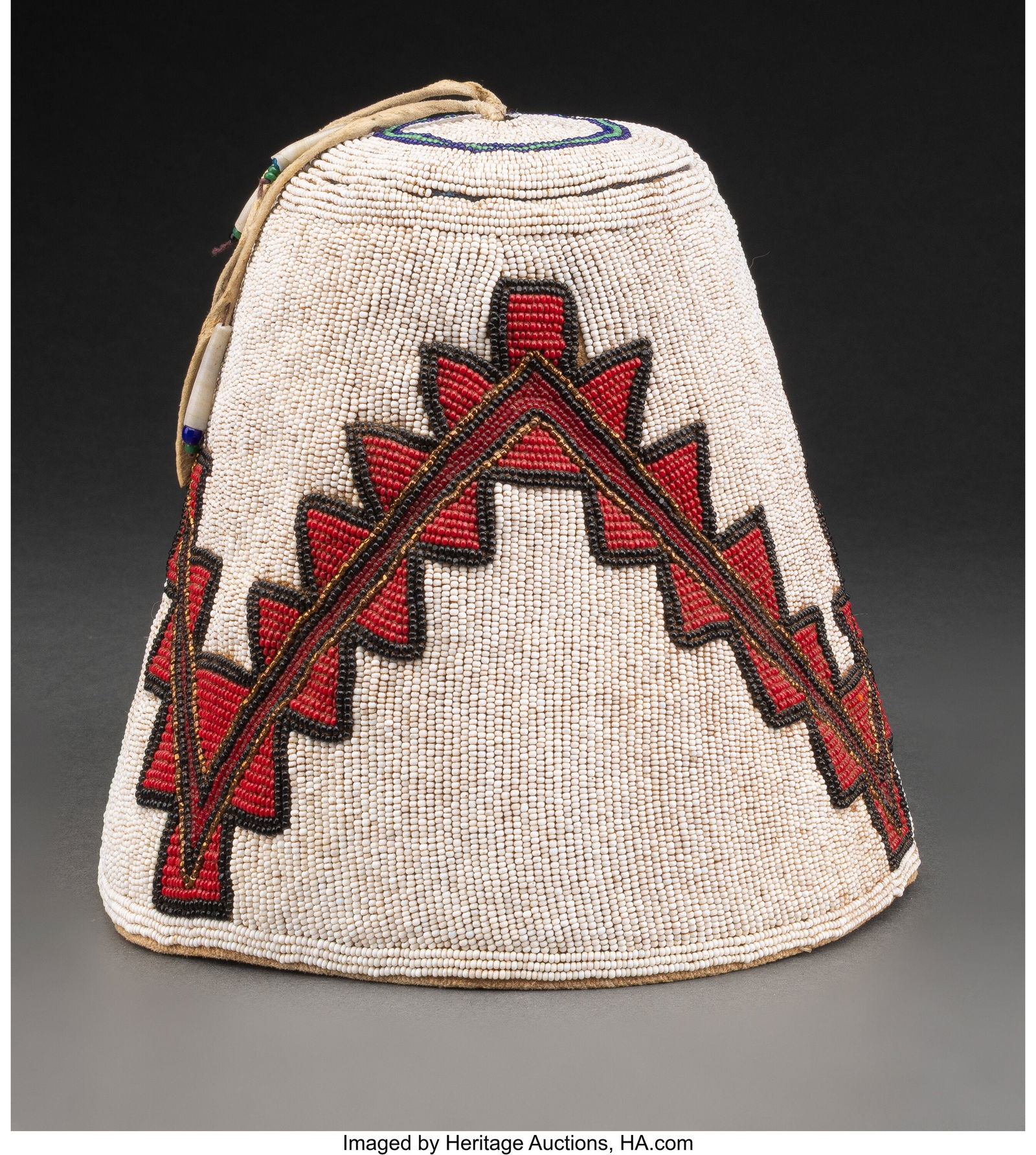 A Plateau Woman's Beaded Cloth Hat  c. 1900  can (1 of 2)
