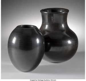70058: Two Santa Clara Blackware Jars c. 1975 and 198