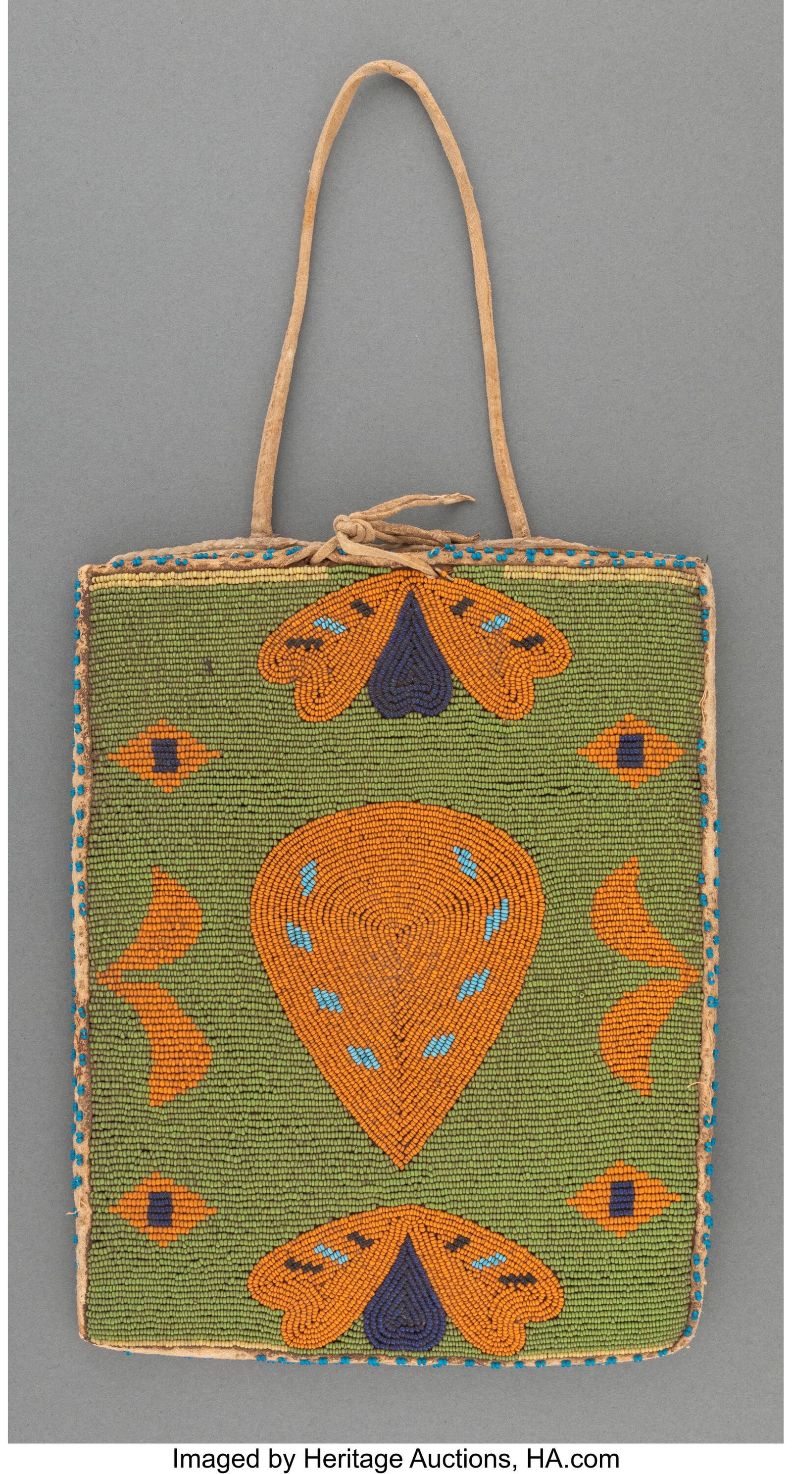 A Plateau Pictorial Beaded Hide Flat Bag   hide, (1 of 2)