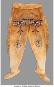 70244: A Pair of Plains Beaded Hide Pictorial Trousers