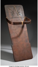 70161: An Early Pawnee Cradleboard c. 1860 carved woo