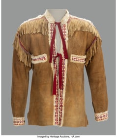 70245: A Cree Quilled Hide Jacket c. 1900 hide, natur