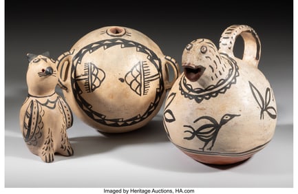 70068: Three Cochiti Polychrome Pottery Items c. 1900