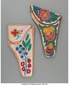 70246: Two Chippewa Beaded Hide Holsters c. 1890 and 1