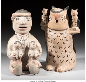 70069: Two Cochiti Polychrome Storytellers c. 1960 on