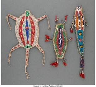 70166: Three Sioux Beaded Hide Fetishes c. 1890 hide,