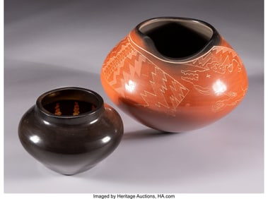 70071: Two Santa Clara Red/Blackware Jars c. 1995 and