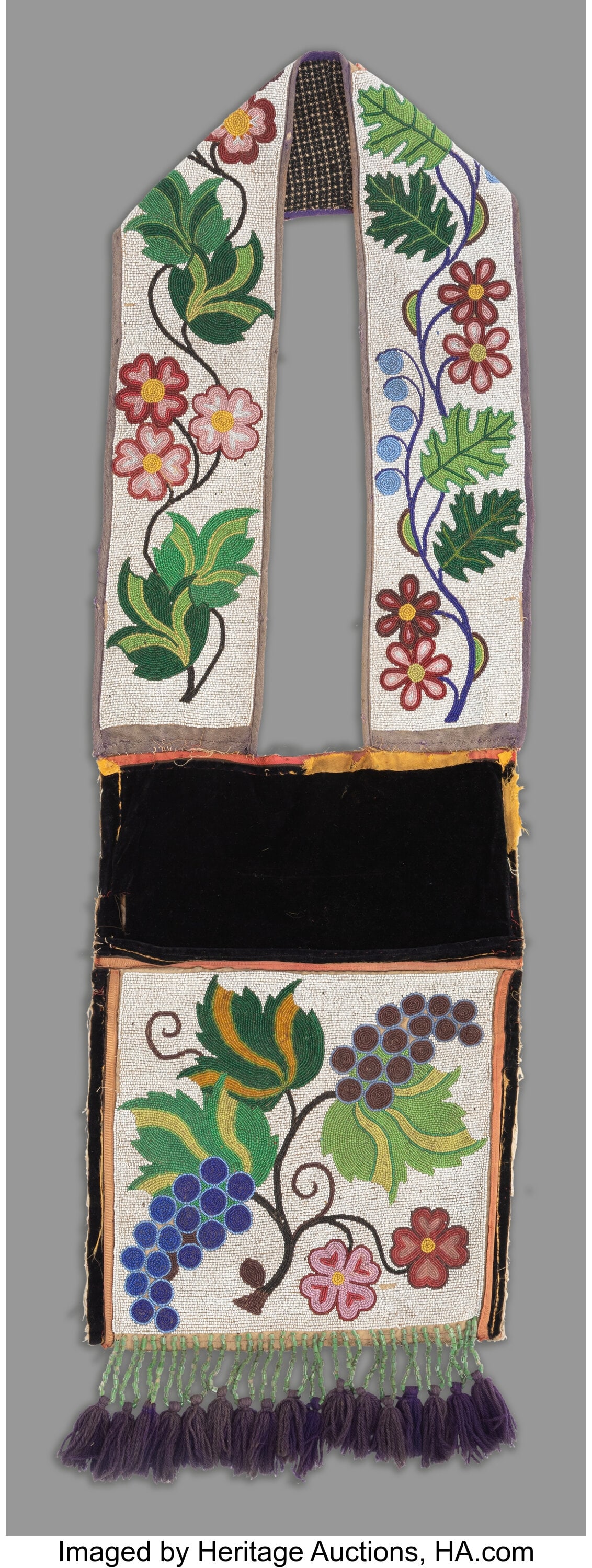 A Chippewa Beaded Bandolier Bag  c. 1900  velvet (1 of 2)