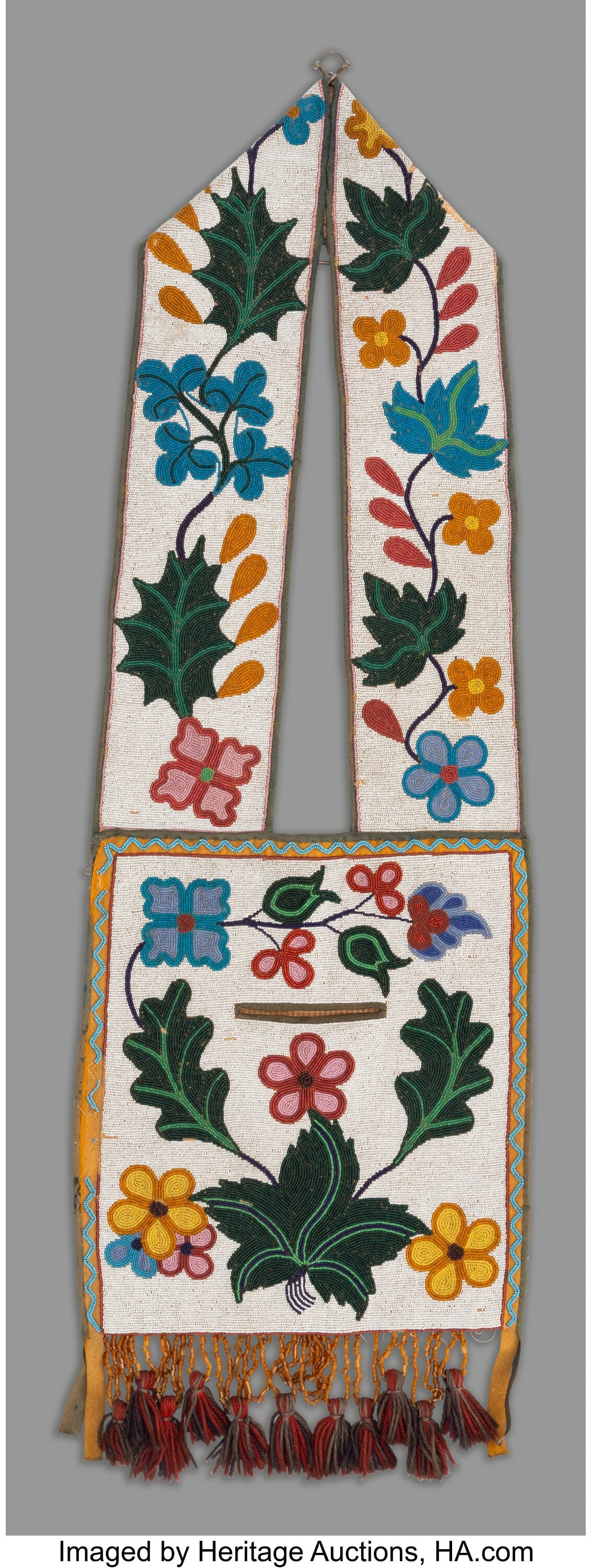 A Chippewa Beaded Bandolier Bag  c. 1900  velvet (1 of 2)