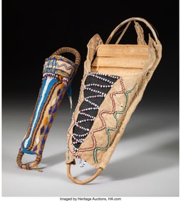 70172: Two Apache Beaded Hide Toy Cradleboards c. 1880