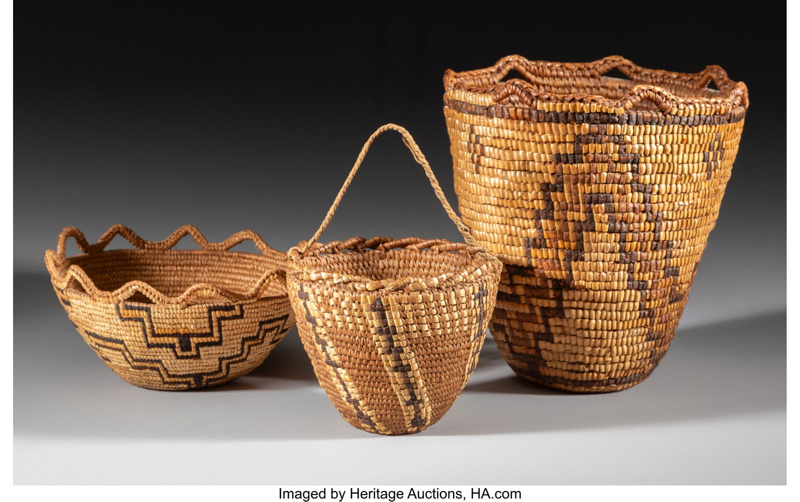 Three Klickitat Imbricated Baskets  c. 1920  one (1 of 3)