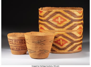 70258: Three Tlingit Twined Baskets c. 1900 spruce ro