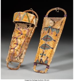 70174: Two Apache Beaded Hide Toy Cradleboards c. 1880