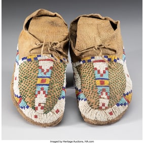 70175: A Pair of Cheyenne Beaded Buffalo Hide Moccasins