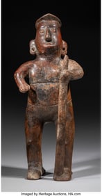 70266: A Tall Colima Figure Holding a Staff c. 200 BC