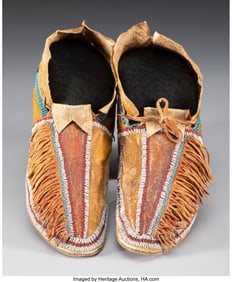 70177: A Pair of Southern Cheyenne Beaded Hide Moccasin