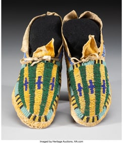 70179: A Pair of Cheyenne Beaded Hide Moccasins c. 189