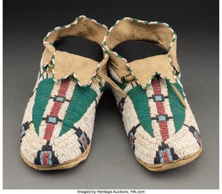 70180: A Pair of Cheyenne Beaded Hide Moccasins c. 189