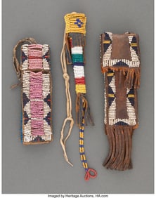 70187: Three Cheyenne Beaded Leather Cases c. 1880 in