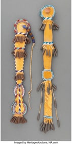70188: Two Apache Beaded Hide Awl Cases c. 1890 one w