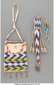 70190: Two Apache Beaded Hide Pouches c. 1890 includi