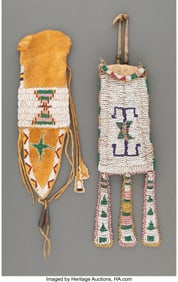 70192: Two Cheyenne Beaded Hide Pouches c. 1885 one a