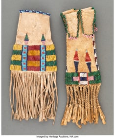 70193: Two Cheyenne Beaded Hide Pouches c. 1880 hide,